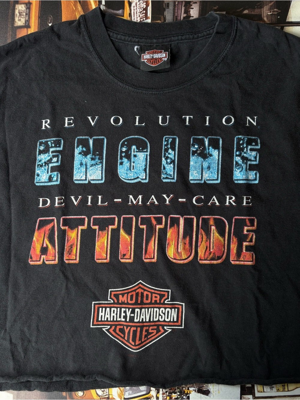 Vintage Cropped Harley-Davidson Black "Engine Attitude” T-Shirt